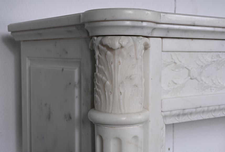Louis XVI style Carrara marble mantel with half-columns Louis XVI style Carrara marble mantel with half-columns-5