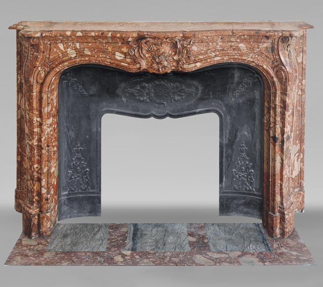 Louis XV style red marble mantel with curved sides and shell flowers Louis XV style red marble mantel with curved sides and shell flowers-0