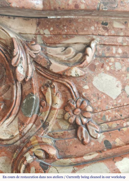 Louis XV style red marble mantel with curved sides and shell flowers Louis XV style red marble mantel with curved sides and shell flowers-3