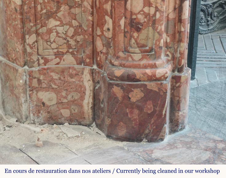 Louis XV style red marble mantel with curved sides and shell flowers Louis XV style red marble mantel with curved sides and shell flowers-7