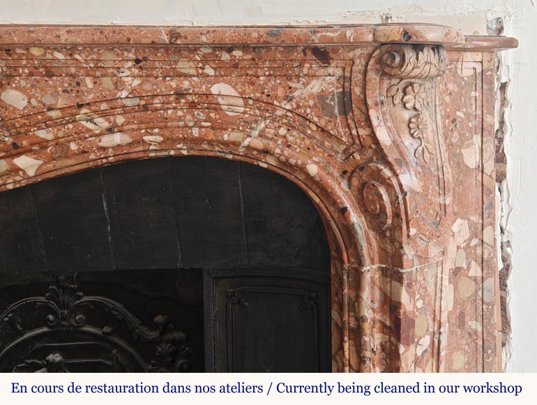 Louis XV style red marble mantel with curved sides and shell flowers Louis XV style red marble mantel with curved sides and shell flowers-9