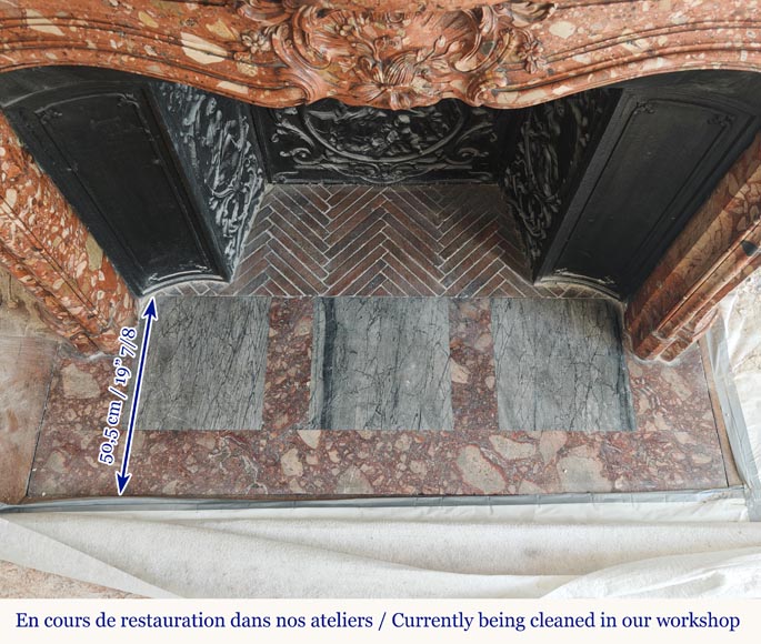 Louis XV style red marble mantel with curved sides and shell flowers Louis XV style red marble mantel with curved sides and shell flowers-11