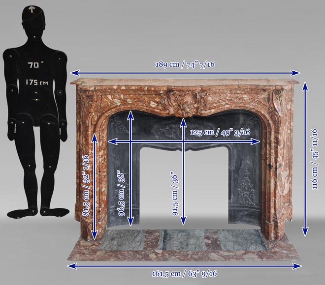 Louis XV style red marble mantel with curved sides and shell flowers Louis XV style red marble mantel with curved sides and shell flowers-13