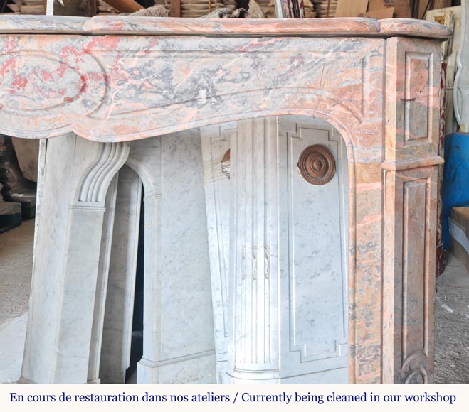 Louis XV style Pompadour mantel in Enjugerais marble Louis XV style Pompadour mantel in Enjugerais marble-6