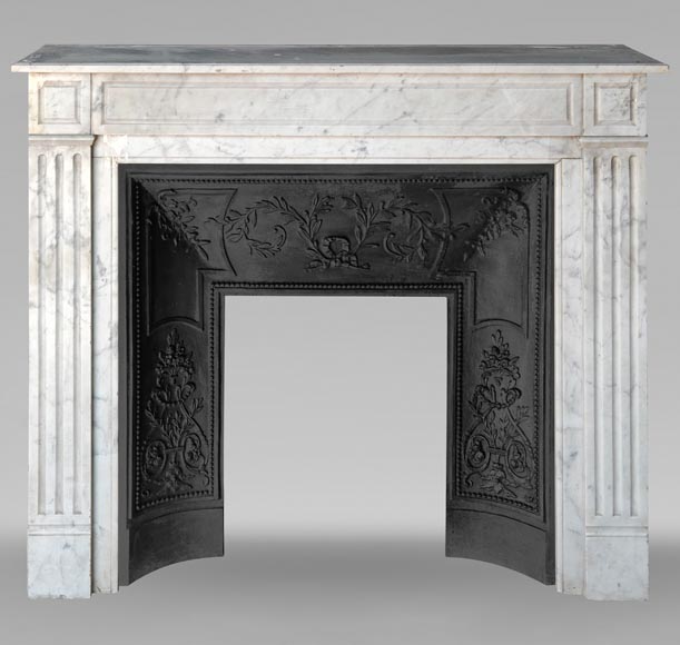 Louis XVI style molded Carrara marble mantel Louis XVI style molded Carrara marble mantel-0