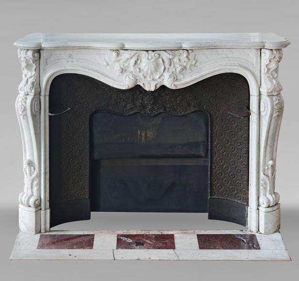 Louis XV style mantel highly carved in Carrara marble Louis XV style mantel highly carved in Carrara marble-0
