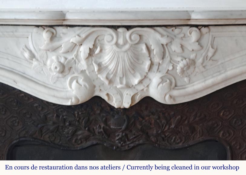 Louis XV style mantel highly carved in Carrara marble Louis XV style mantel highly carved in Carrara marble-1