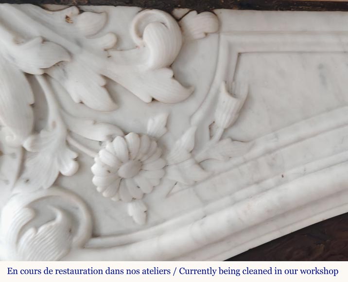 Louis XV style mantel highly carved in Carrara marble Louis XV style mantel highly carved in Carrara marble-2