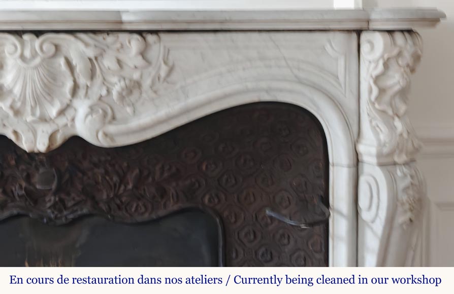 Louis XV style mantel highly carved in Carrara marble Louis XV style mantel highly carved in Carrara marble-8