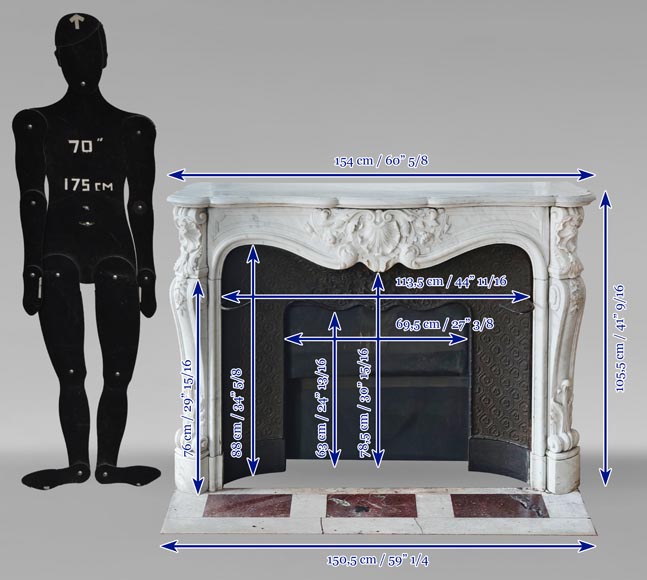 Louis XV style mantel highly carved in Carrara marble Louis XV style mantel highly carved in Carrara marble-12