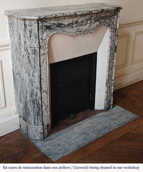 Louis XV style Pompadour mantel in Blue Fleuri marble Louis XV style Pompadour mantel in Blue Fleuri marble-2