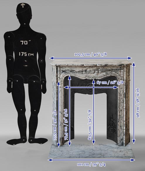 Louis XV style Pompadour mantel in Blue Fleuri marble Louis XV style Pompadour mantel in Blue Fleuri marble-10