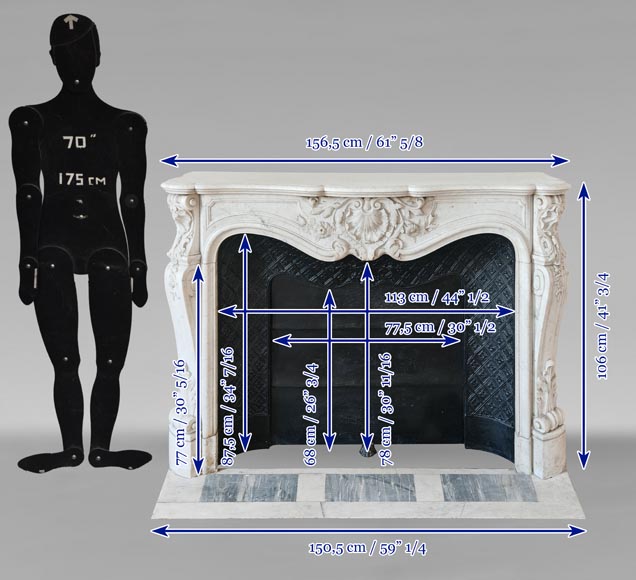 Highly Carved Louis XV-style mantel in Carrara marble Highly Carved Louis XV-style mantel in Carrara marble-13