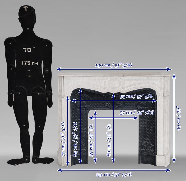 Louis XV style Pompadour mantel in Carrara marble Louis XV style Pompadour mantel in Carrara marble-9