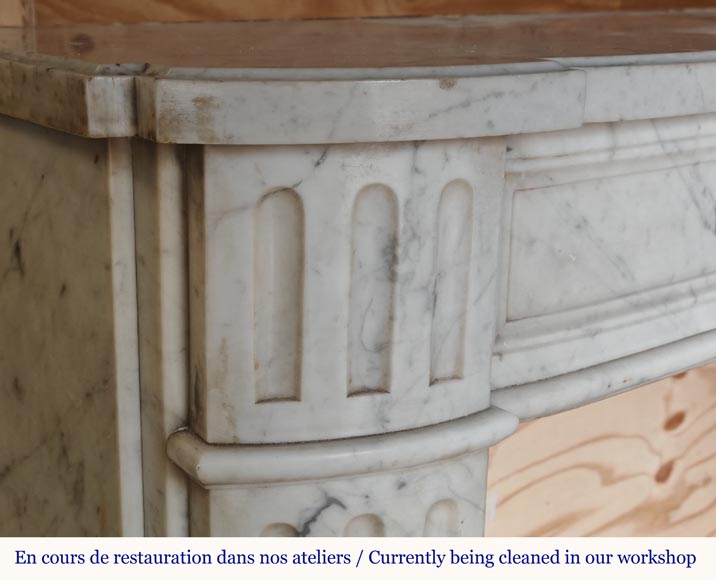 Louis XVI style mantel in veined Carrara marble with fluted legs Louis XVI style mantel in veined Carrara marble with fluted legs-3