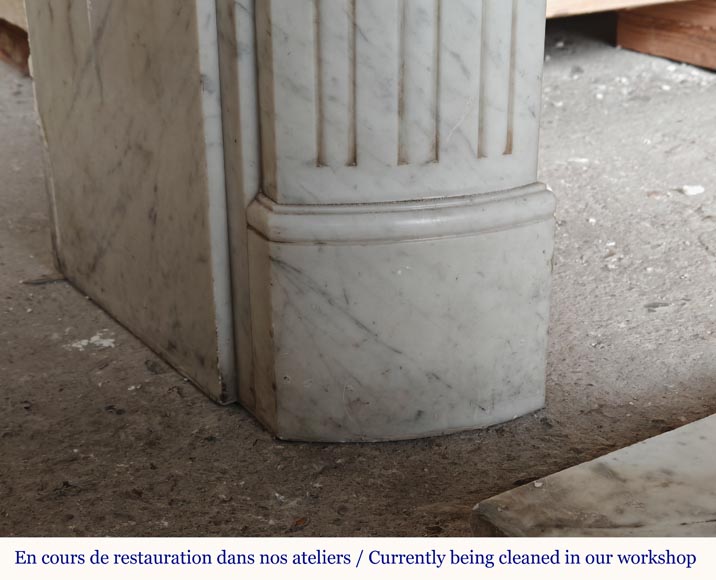 Louis XVI style mantel in veined Carrara marble with fluted legs Louis XVI style mantel in veined Carrara marble with fluted legs-4