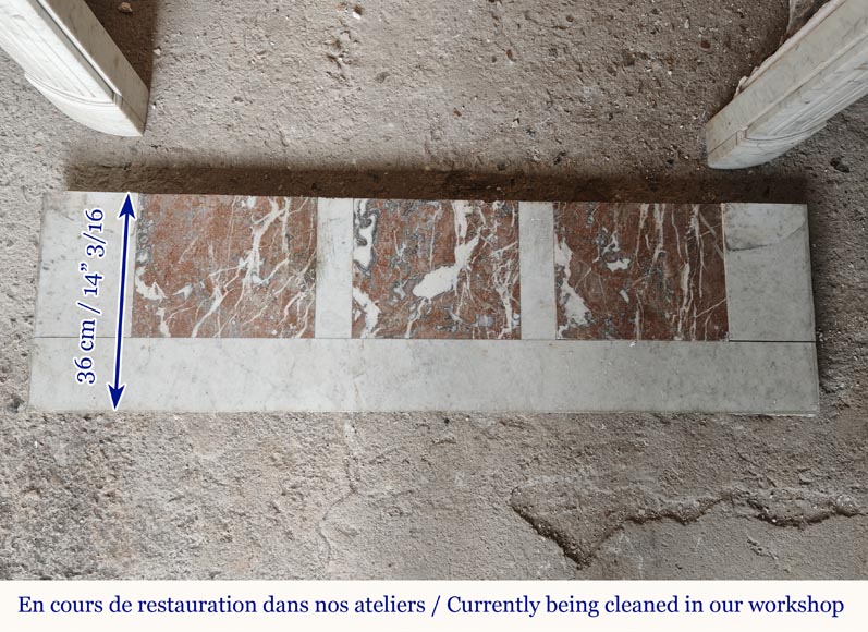 Louis XVI style mantel in veined Carrara marble with fluted legs Louis XVI style mantel in veined Carrara marble with fluted legs-7