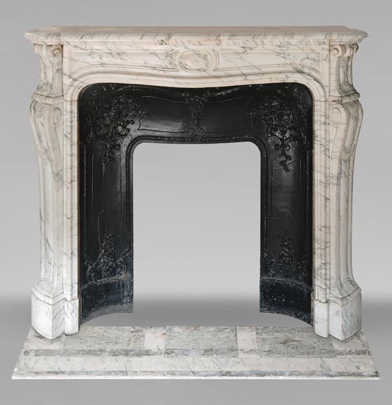 Curved Louis XV style Pompadour mantel in Arabescato marble Curved Louis XV style Pompadour mantel in Arabescato marble-0