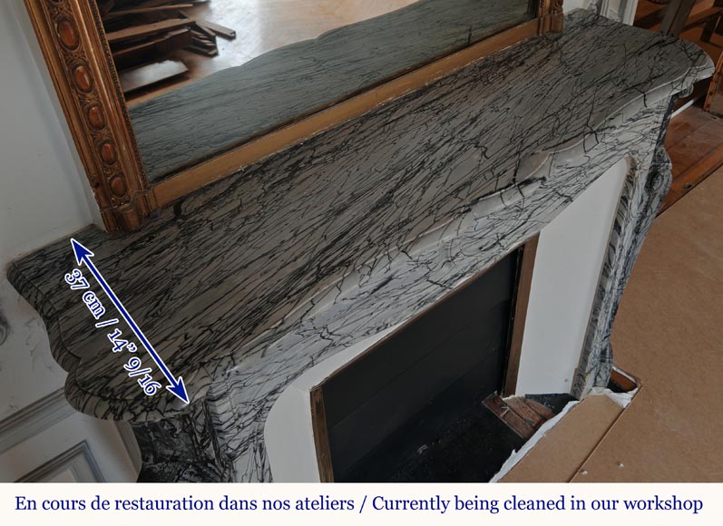 Louis XV style Pompadour mantel in Bleu Fleuri marble Louis XV style Pompadour mantel in Bleu Fleuri marble-8