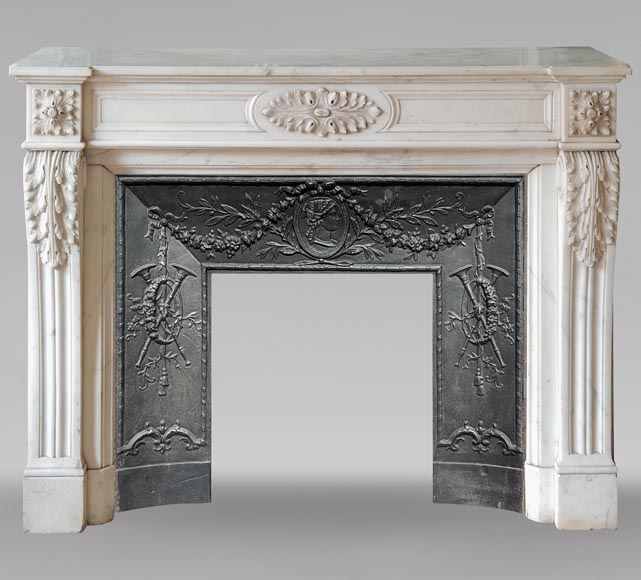 Louis XVI style mantel with acanthus leaf carved in half statuary Carrara marble Louis XVI style mantel with acanthus leaf carved in half statuary Carrara marble-0