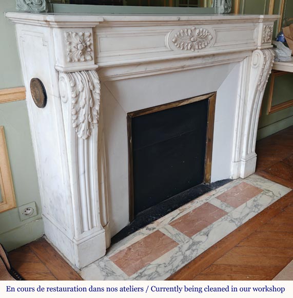 Louis XVI style mantel with acanthus leaf carved in half statuary Carrara marble Louis XVI style mantel with acanthus leaf carved in half statuary Carrara marble-2