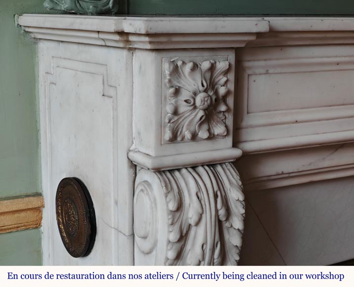 Louis XVI style mantel with acanthus leaf carved in half statuary Carrara marble Louis XVI style mantel with acanthus leaf carved in half statuary Carrara marble-3