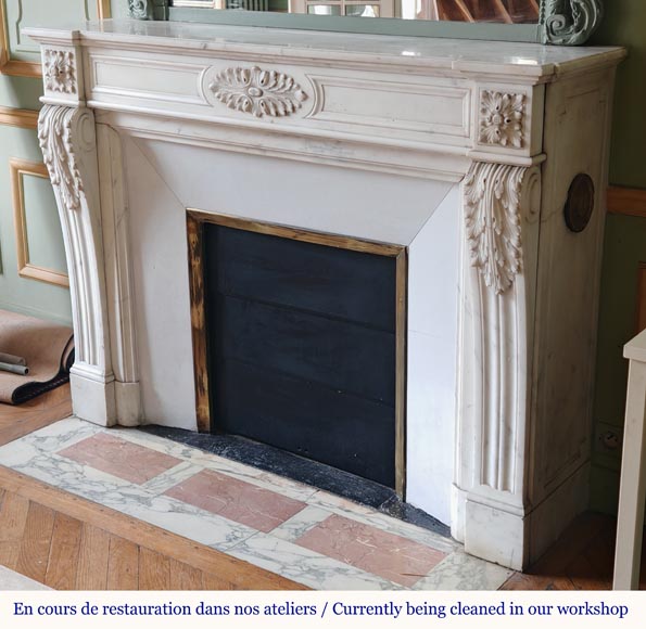 Louis XVI style mantel with acanthus leaf carved in half statuary Carrara marble Louis XVI style mantel with acanthus leaf carved in half statuary Carrara marble-6