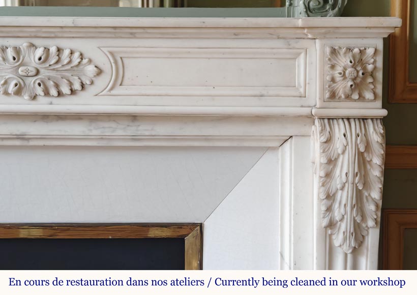 Louis XVI style mantel with acanthus leaf carved in half statuary Carrara marble Louis XVI style mantel with acanthus leaf carved in half statuary Carrara marble-7