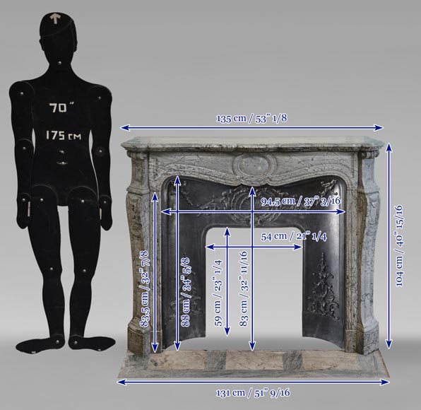 Louis XV style Pompadour mantel in blue marble Louis XV style Pompadour mantel in blue marble-10