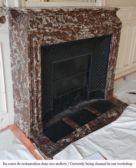 Louis XIV style mantel with acroterion in Rouge du Nord marble Louis XIV style mantel with acroterion in Rouge du Nord marble-2