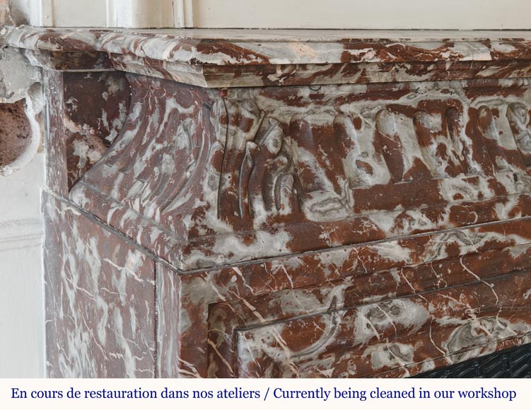 Louis XIV style mantel with acroterion in Rouge du Nord marble Louis XIV style mantel with acroterion in Rouge du Nord marble-3