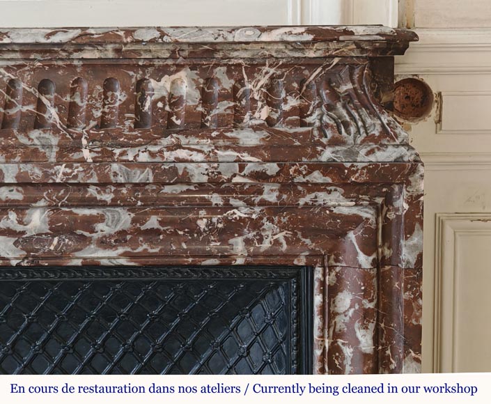 Louis XIV style mantel with acroterion in Rouge du Nord marble Louis XIV style mantel with acroterion in Rouge du Nord marble-6