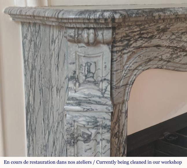 Louis XV style Pompadour mantel in Blue Fleuri marble Louis XV style Pompadour mantel in Blue Fleuri marble-3