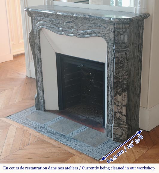 Louis XV style Pompadour mantel in Blue Fleuri marble Louis XV style Pompadour mantel in Blue Fleuri marble-5