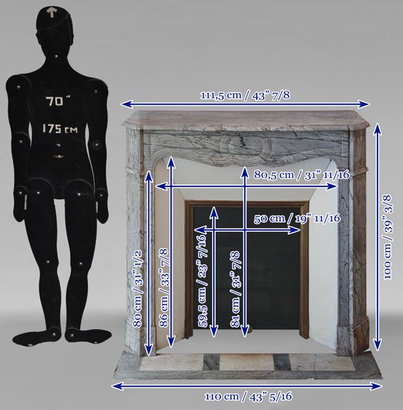 Louis XV style Pompadour flat mantel in Blue Fleuri marble Louis XV style Pompadour flat mantel in Blue Fleuri marble-9