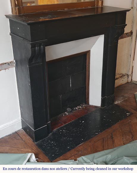 Napoleon III style mantel with modillion carved in black marble Napoleon III style mantel with modillion carved in black marble-2