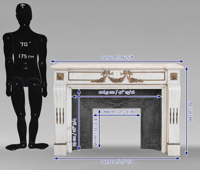 Louis XVI style semi-statuary marble mantel decorated with bronze garlands Louis XVI style semi-statuary marble mantel decorated with bronze garlands-11
