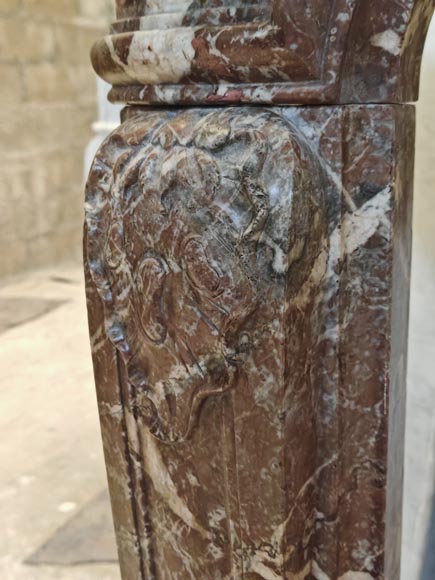 Louis XV style mantel in Rouge Royal marble with asymmetrical shell motif Louis XV style mantel in Rouge Royal marble with asymmetrical shell motif-5