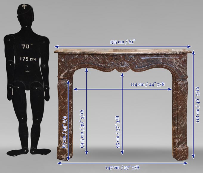 Louis XV style mantel in Rouge Royal marble with asymmetrical shell motif Louis XV style mantel in Rouge Royal marble with asymmetrical shell motif-11