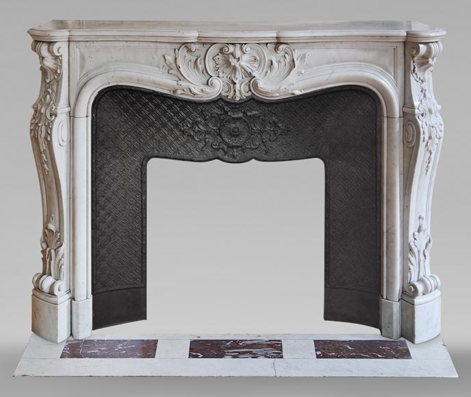 Louis XV style mantel richly carved in Carrara marble Louis XV style mantel richly carved in Carrara marble-0