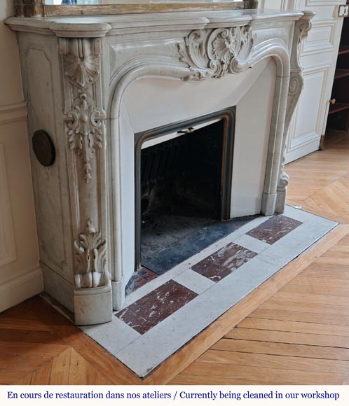 Louis XV style mantel richly carved in Carrara marble Louis XV style mantel richly carved in Carrara marble-4