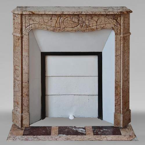 Louis XV style Pompadour flat mantel in highly veined Brocatelle marble