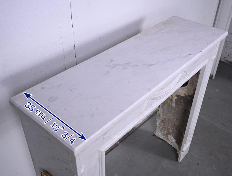 Small Louis XVI style mantel with carved drapery in carrare marble Small Louis XVI style mantel with carved drapery in carrare marble-9