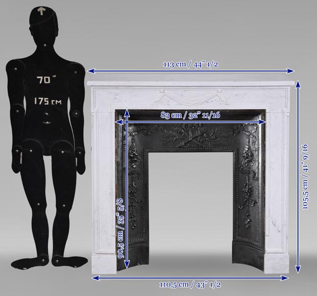 Small Louis XVI style mantel with carved drapery in carrare marble Small Louis XVI style mantel with carved drapery in carrare marble-10