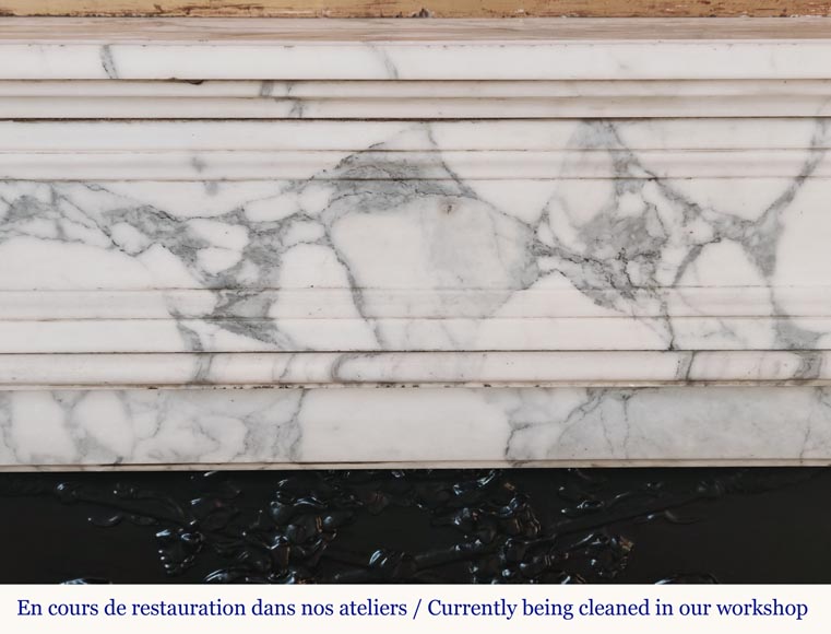 Louis XVI style Arabescato marble mantel with half-columns Louis XVI style Arabescato marble mantel with half-columns-1
