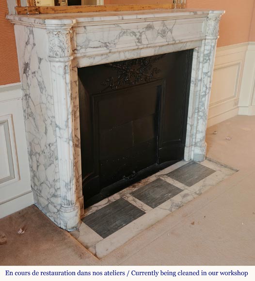 Louis XVI style Arabescato marble mantel with half-columns Louis XVI style Arabescato marble mantel with half-columns-2