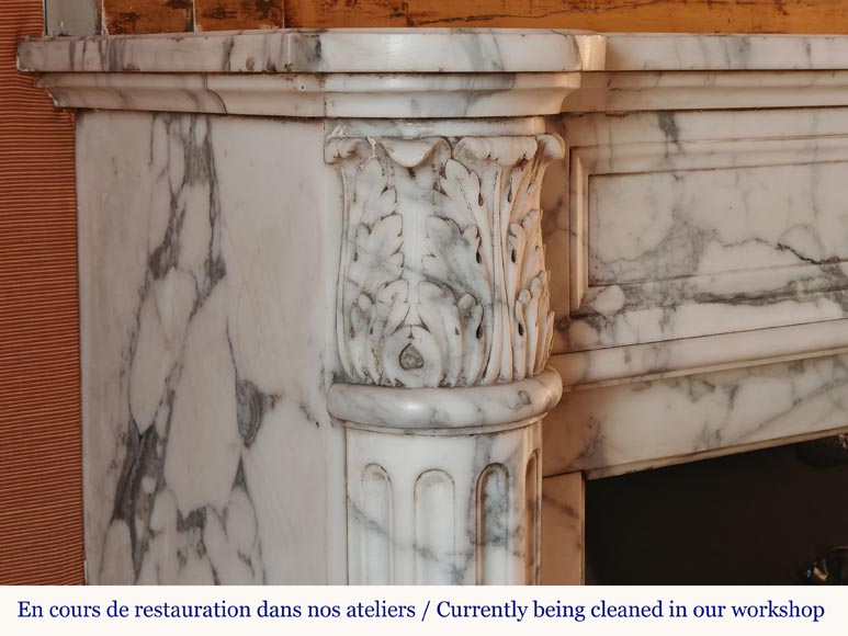 Louis XVI style Arabescato marble mantel with half-columns Louis XVI style Arabescato marble mantel with half-columns-3