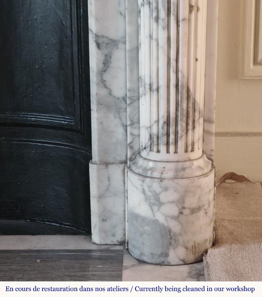 Louis XVI style Arabescato marble mantel with half-columns Louis XVI style Arabescato marble mantel with half-columns-7