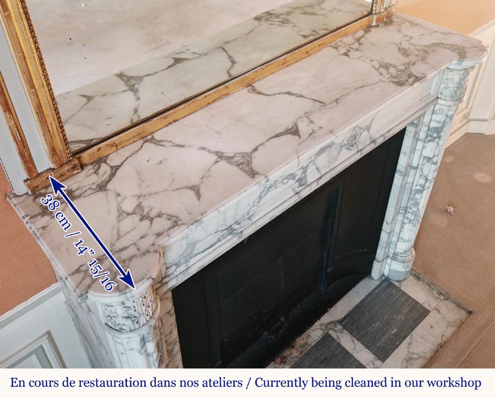 Louis XVI style Arabescato marble mantel with half-columns Louis XVI style Arabescato marble mantel with half-columns-9