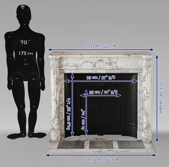 Louis XVI style Arabescato marble mantel with half-columns Louis XVI style Arabescato marble mantel with half-columns-10